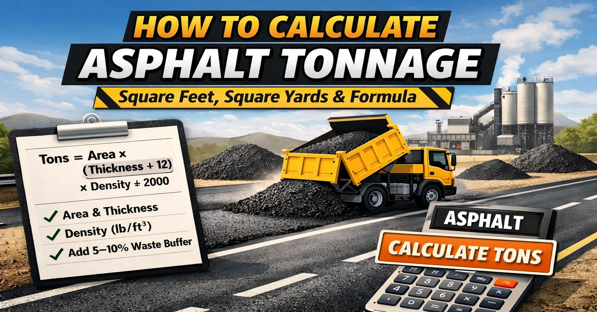 How to calculate asphalt tonnage with square feet, square yards, and tons formula
